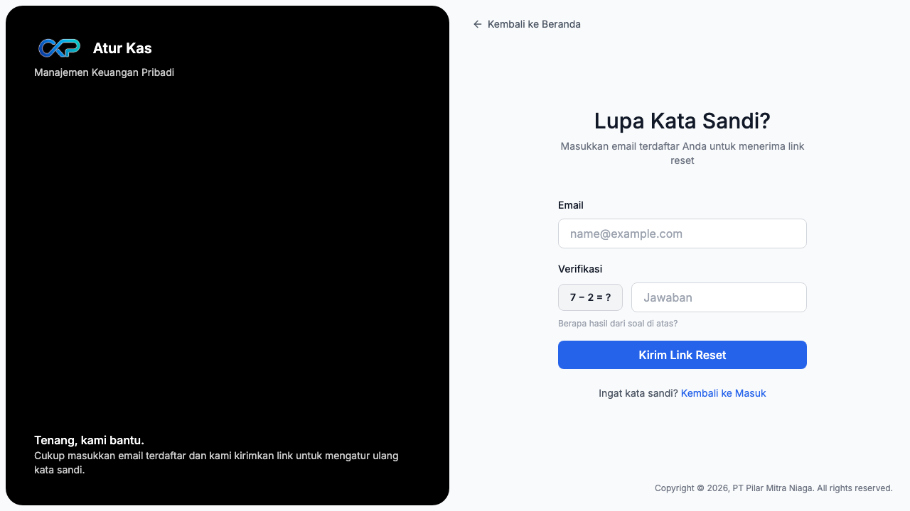 Formulir permintaan reset kata sandi