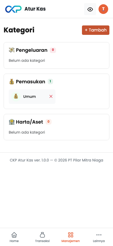 Manajemen kategori pemasukan dan pengeluaran