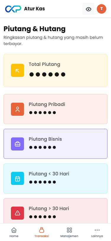 Daftar piutang dan hutang beserta sisa tagihan