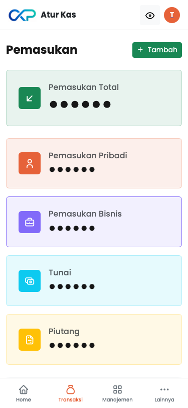 Formulir pencatatan pemasukan